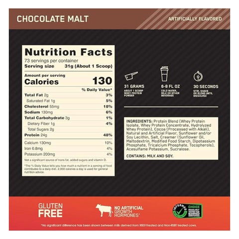 Optimum Nutrition Gold Standard 100% Whey Protein Powder - Chocolate Malt 5lb