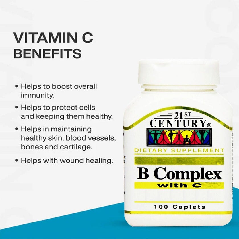 21st Century B Complex With Vitamin C Caplets, Pack of 100's