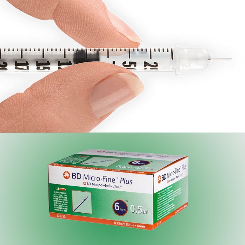 BD Micro-Fine+ Insulin Syringe 31g × 6mm 0.5ml, Pack of 100's