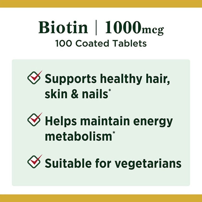 Nature's Bounty Biotin 1000mcg Capsules, Pack of 100's