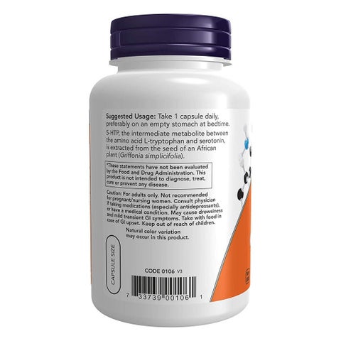 Now 5-HTP 100mg Vegetarian Capsules For Positive Mood & Neurotransmitter Support, Pack of 60's