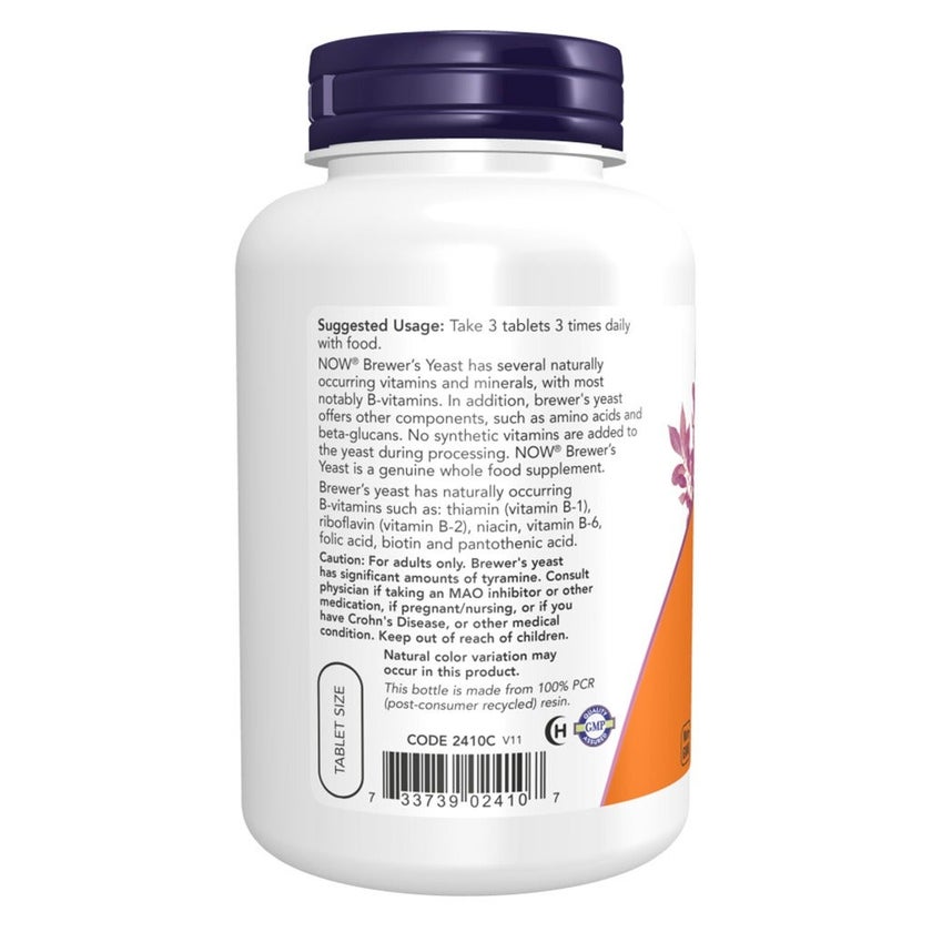 Now Brewer's Yeast 650mg Nutritional Supplement Tablets For Healthy Digestion, Pack of 200's