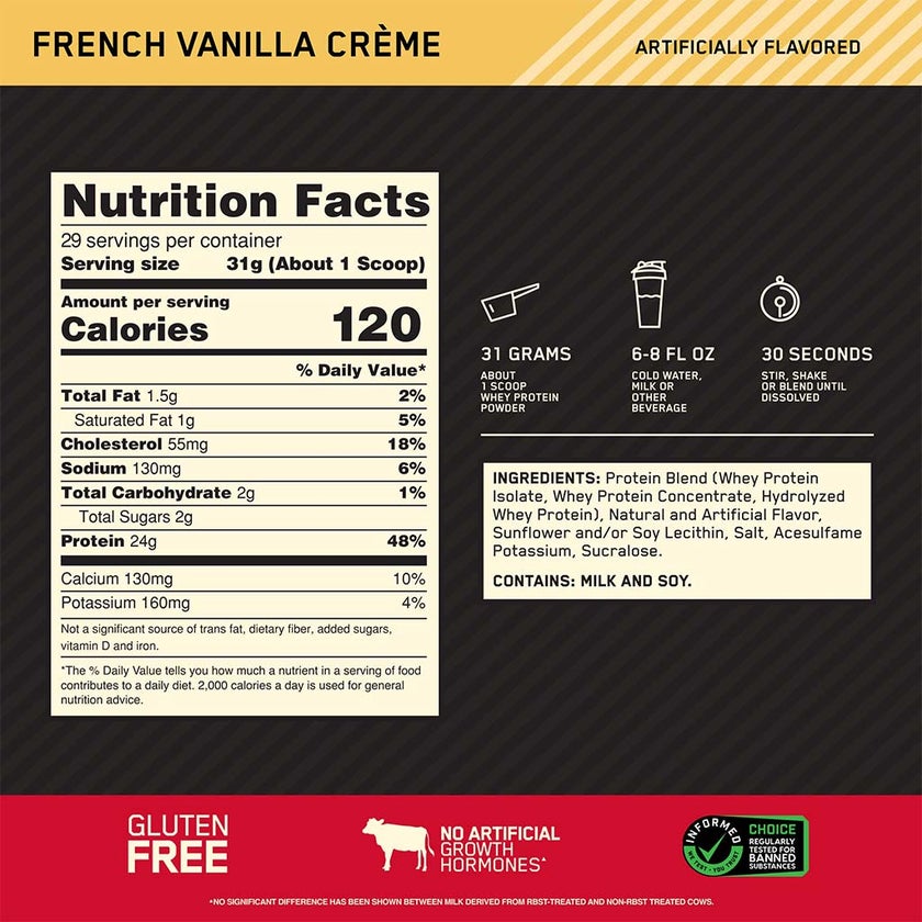 Optimum Nutrition Gold Standard 100% Whey French Vanilla Cream Protein Powder 2lb