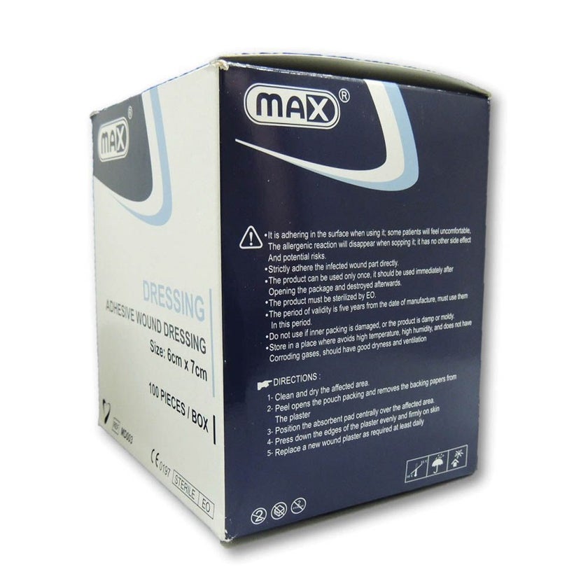 Max Dressing Max Adhesive Wound Dressing 6 x 7cm, Pack of 100's - myAster