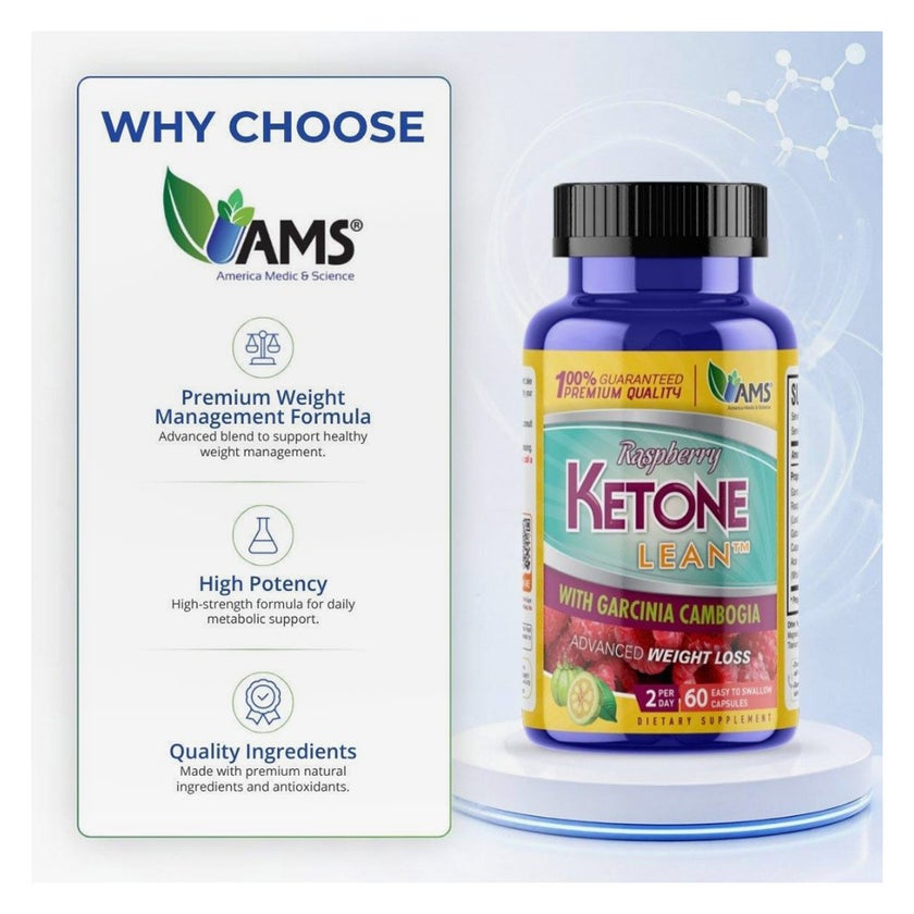 AMS Raspberry Ketone Lean Capsules, Weight Management - 60 Capsules