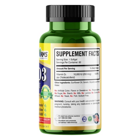 AMS Xtra-D3 10000IU Vitamin D Softgels - 2 x 60 Softgels