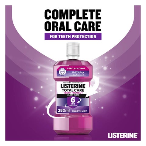 Listerine Total Care Teeth Protect Mild Taste Fluoride Mouthwash With Zero Alcohol 250ml