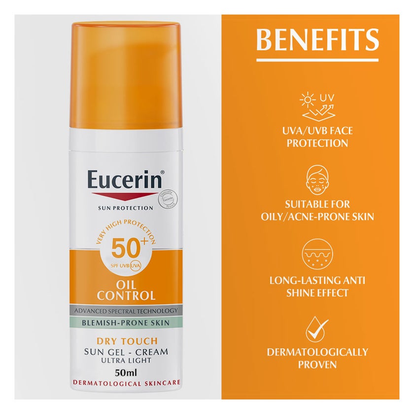 Eucerin Oil Control SPF 50+ Dry Touch Sunscreen Gel Cream 50ml