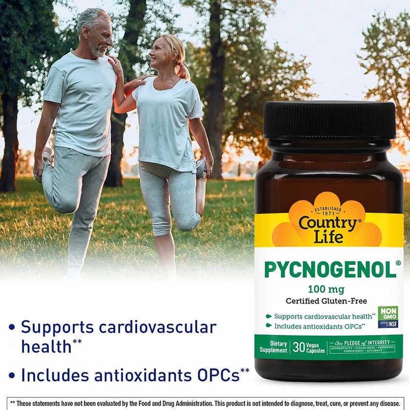 Country Life Pycnogenol 100mg Antioxidant Vegan Capsules, Pack of 30's