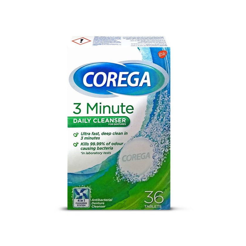 Corega 3 Minutes Cleanser Full Dentures Tablets, Pack of 36's