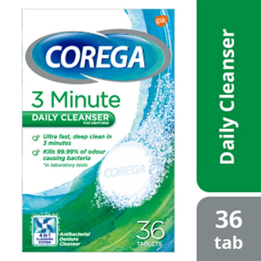 Corega 3 Minutes Cleanser Full Dentures Tablets, Pack of 36's