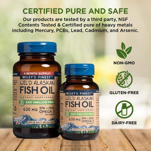Wiley's Finest Easy Swallow Minis 630mg Omega 3 Softgels, 60's