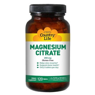Country Life Gluten-Free Magnesium Citrate 250mg Tablets For Bone & Muscle Health, Pack of 120's