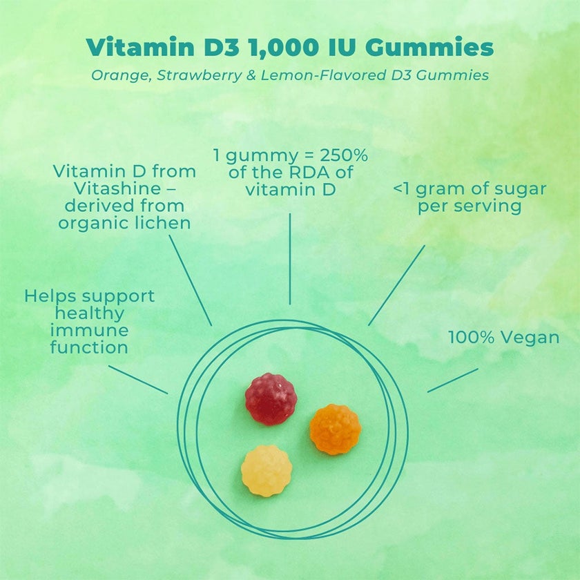 Country Life Vegan D3 1000IU Gummies For Bone, Teeth & Immune Health, Pack of 60's