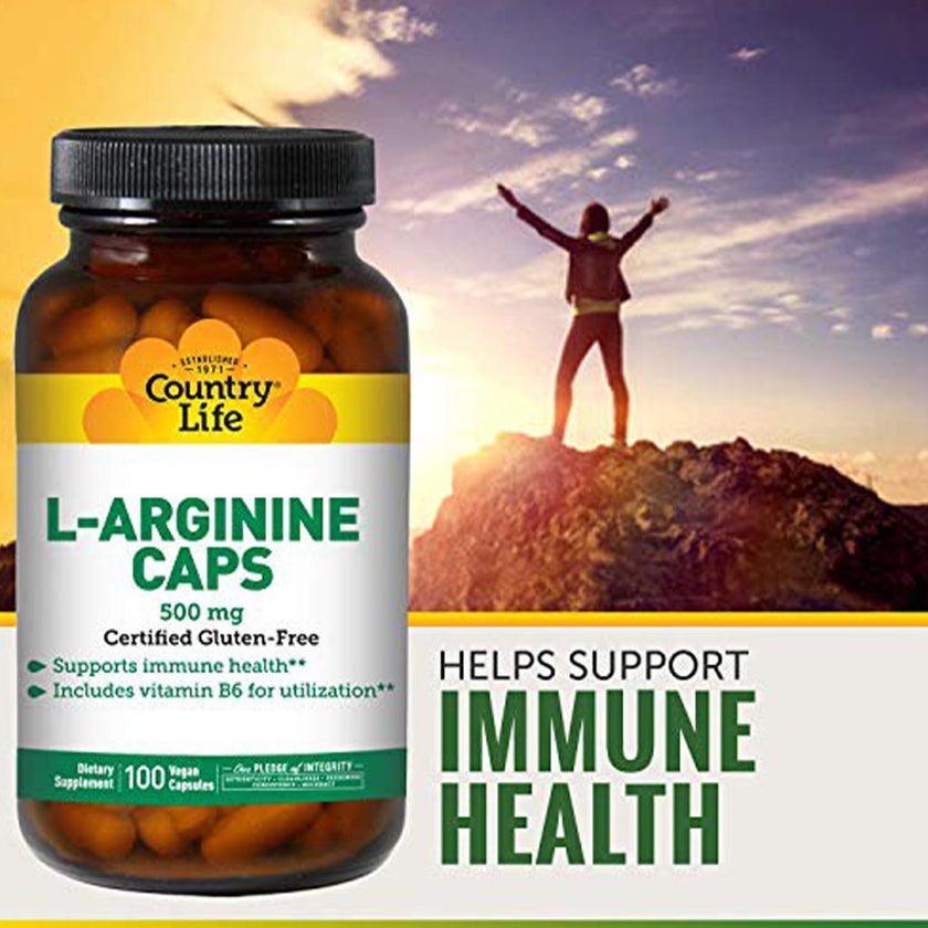 Country Life L- Arginine 500mg Vegan Capsules For Immune Support, Pack of 100's