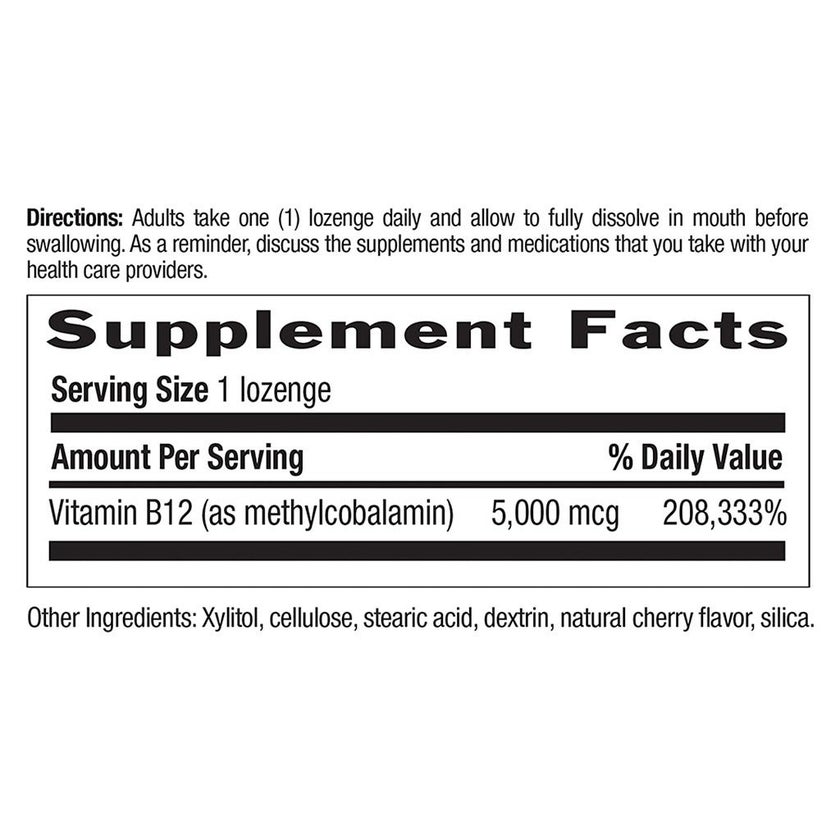 Country Life Methyl B12 5000mcg Cherry Flavor Lozenges For Energy Support, Pack of 60's