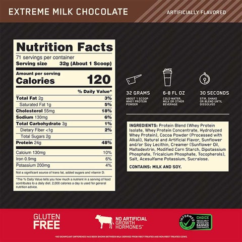 Optimum Nutrition Gold Standard 100% Whey Extreme Milk Chocolate Protein Powder 5lb