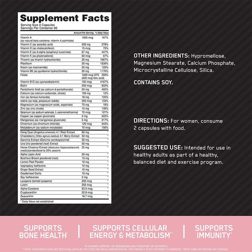 Optimum Nutrition Opti-Women Multivitamin Supplement For Active Women, Pack of 120's