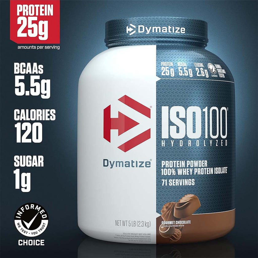 Dymatize ISO 100 Fast Absorbing Protein Powder, 100% Whey Protein Isolate, Gourmet Chocolate, 2.3kg