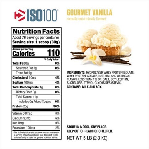 Dymatize ISO 100 Fast Absorbing Protein Powder, 100% Whey Protein Isolate, Gourmet Vanilla, 2.3kg
