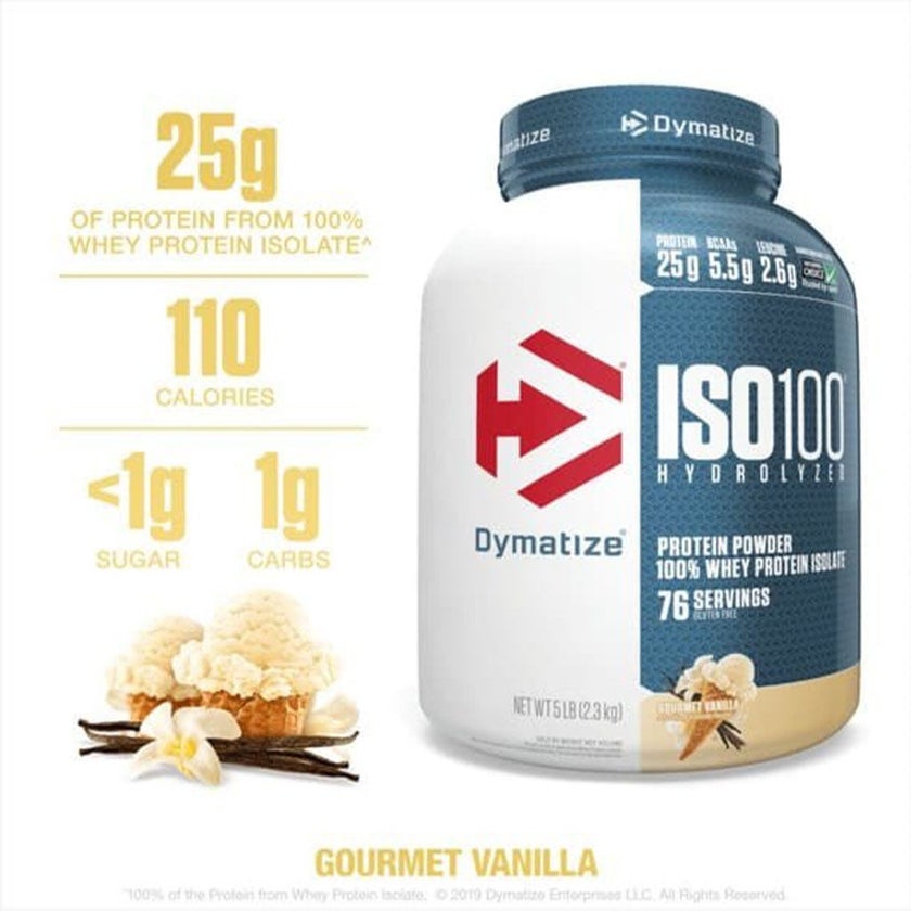 Dymatize ISO 100 Fast Absorbing Protein Powder, 100% Whey Protein Isolate, Gourmet Vanilla, 2.3kg