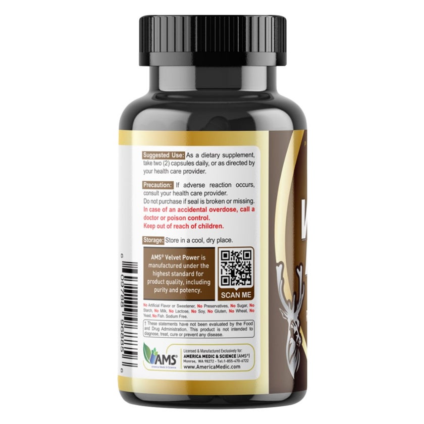 AMS Velvet Power Red Deer Antler Capsules, Fertility Support - 60 Capsules