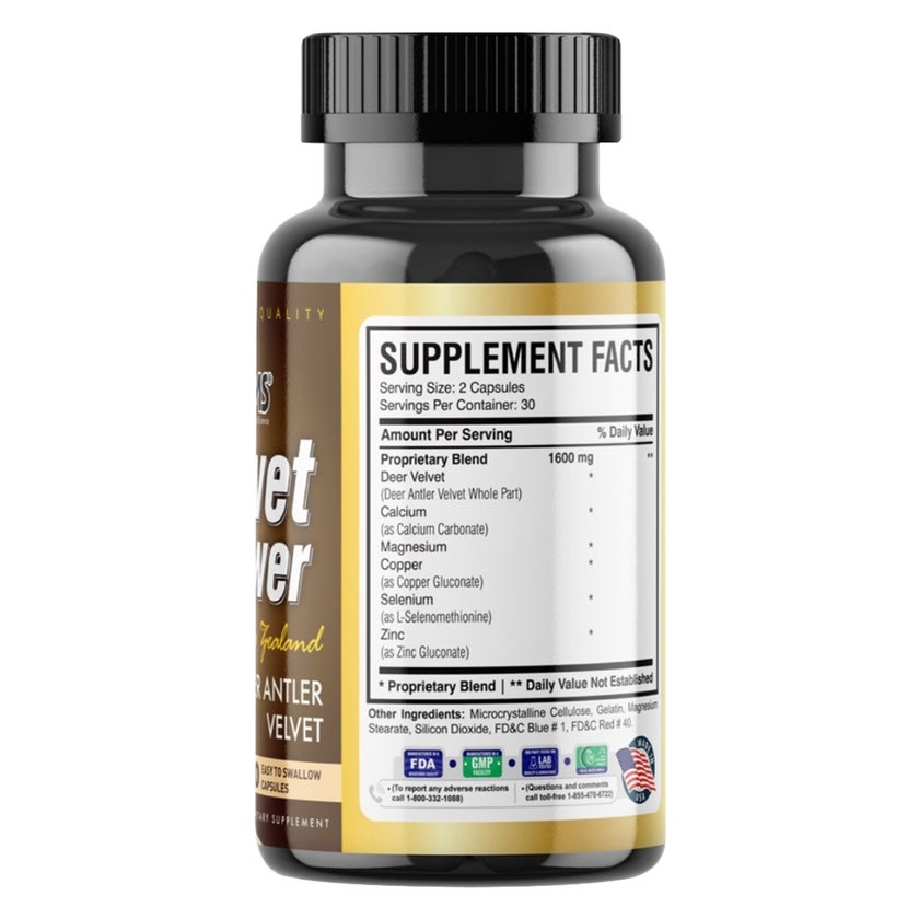 AMS Velvet Power Red Deer Antler Capsules, Fertility Support - 60 Capsules