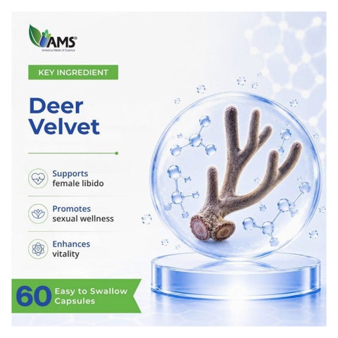 AMS Velvet Power Red Deer Antler Capsules, Fertility Support - 2 x 60 Capsules