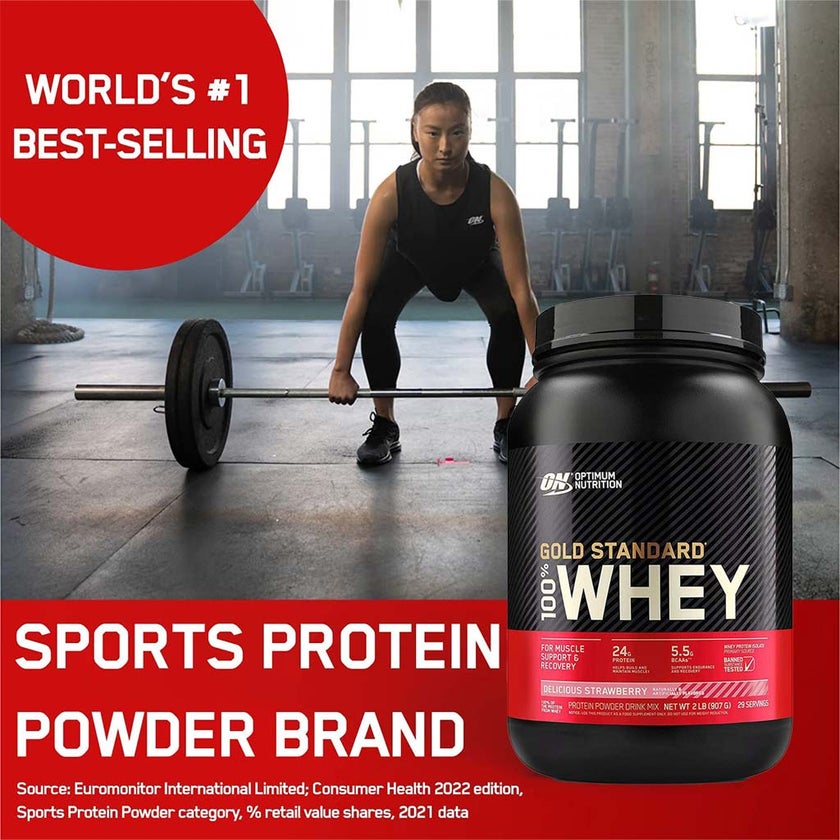 Optimum Nutrition Gold Standard 100% Whey Delicious Strawberry Protein Powder 2lb