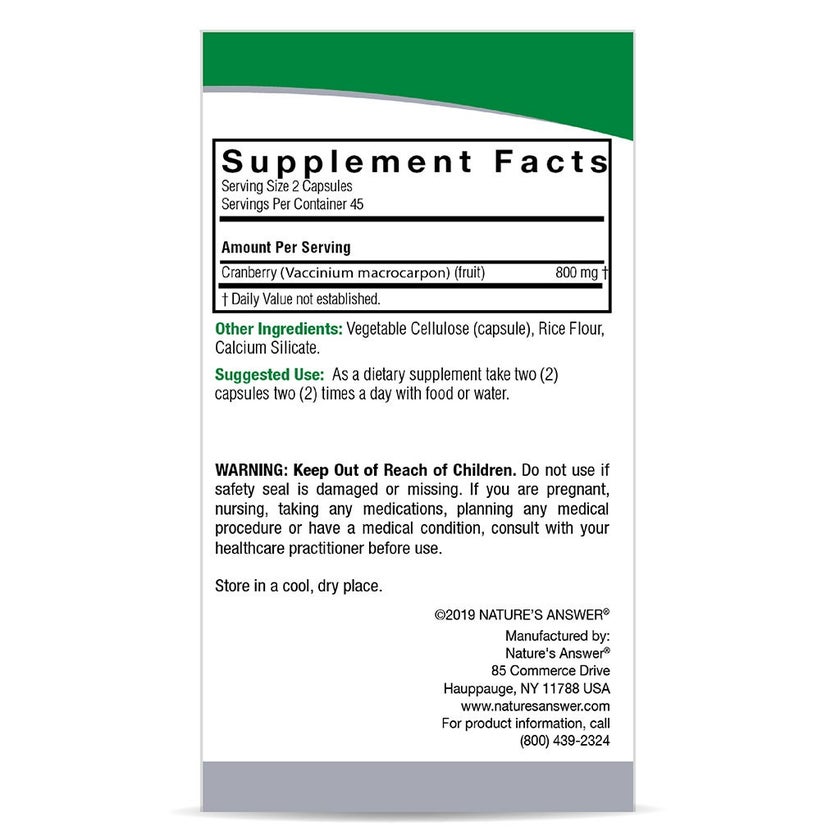 Nature's Answer Cranberry 800mg Vegan Capsules For Urinary Tract Health, Pack of 90's