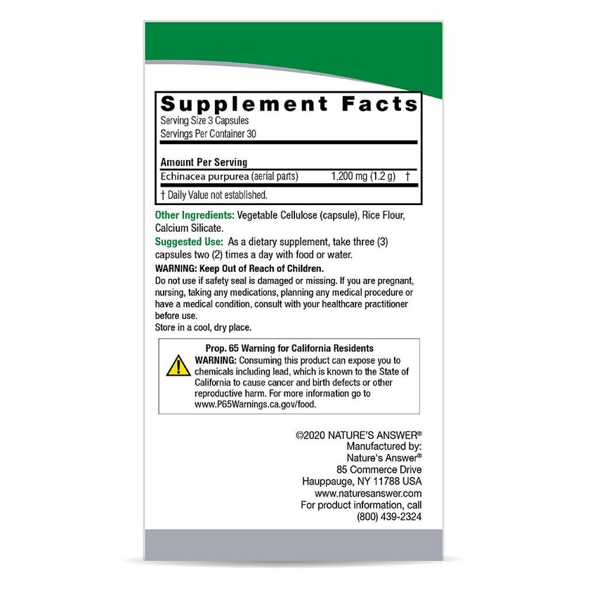 Nature's Answer Echinacea Herb 1200mg Vegan Capsules For Antioxidant & Immunity Boost, Pack of 90's