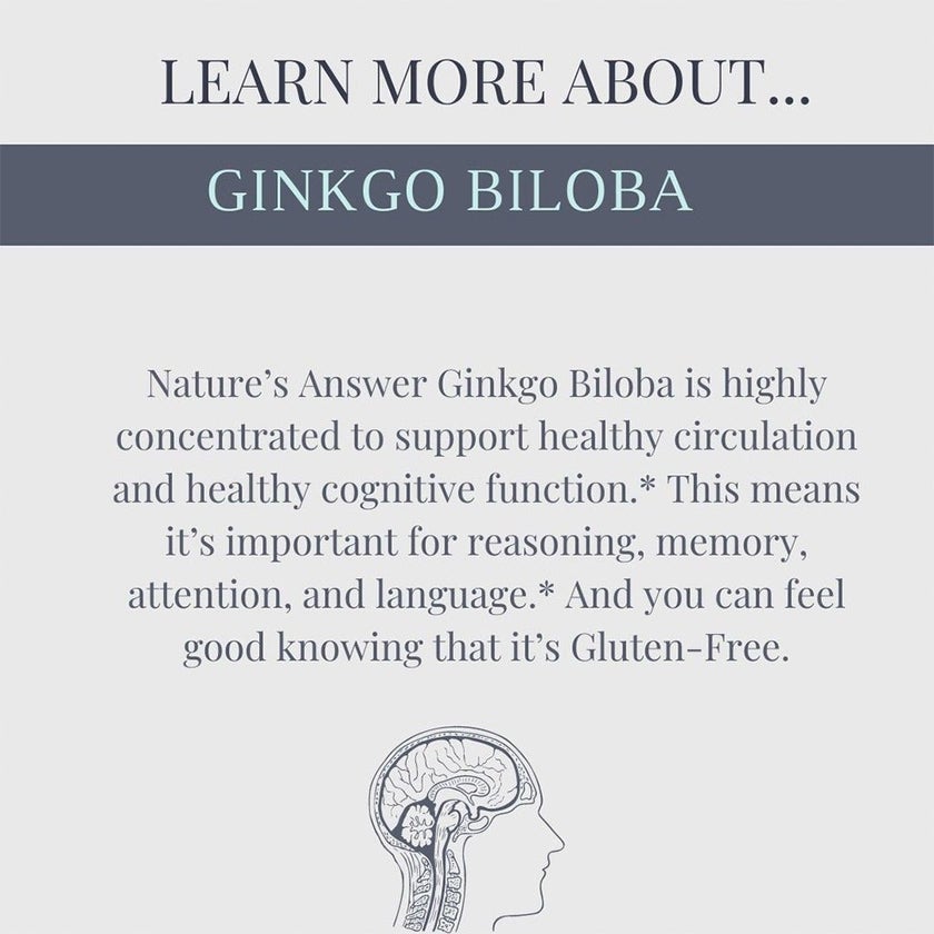 Nature's Answer Ginkgo Biloba 80mg Standardized Herbal Extract Vegan Capsules For Cognitive Support, Pack of 60's