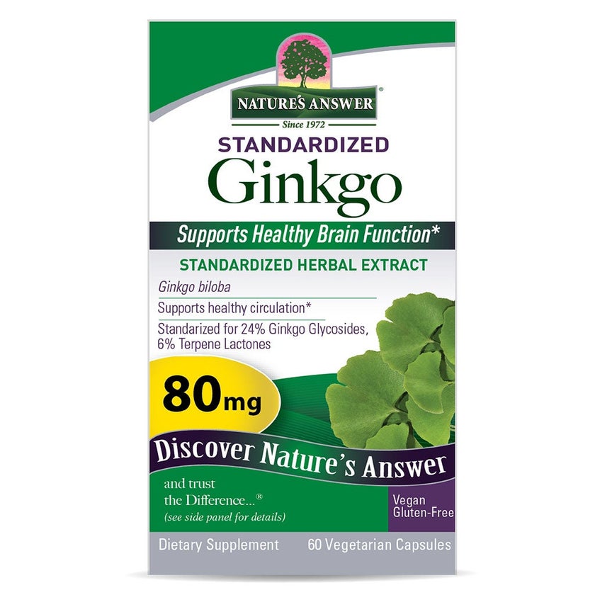 Nature's Answer Ginkgo Biloba 80mg Standardized Herbal Extract Vegan Capsules For Cognitive Support, Pack of 60's
