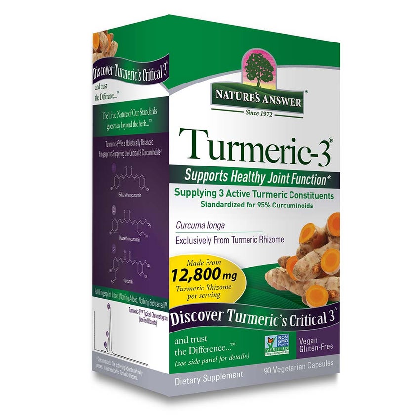 Nature's Answer Turmeric 3 12800mg Herbal Equivalent Vegan Capsules For Bone & Joint Health, Pack of 90's