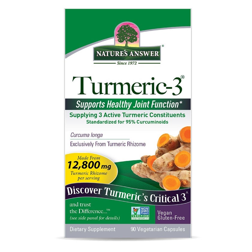 Nature's Answer Turmeric 3 12800mg Herbal Equivalent Vegan Capsules For Bone & Joint Health, Pack of 90's