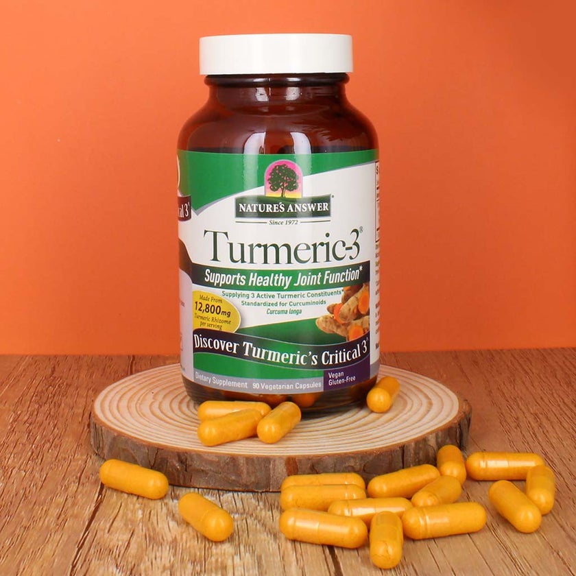 Nature's Answer Turmeric 3 12800mg Herbal Equivalent Vegan Capsules For Bone & Joint Health, Pack of 90's