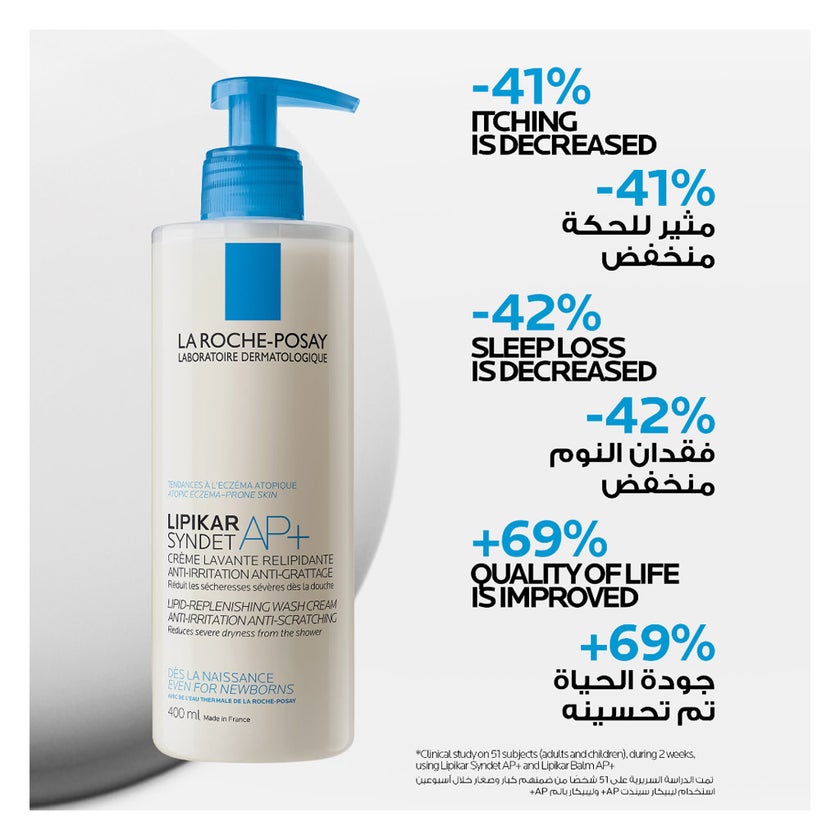 La Roche-Posay Lipikar Syndet AP+ Body Wash For Extremely Dry Atopic Eczema-Prone Skin 400ml
