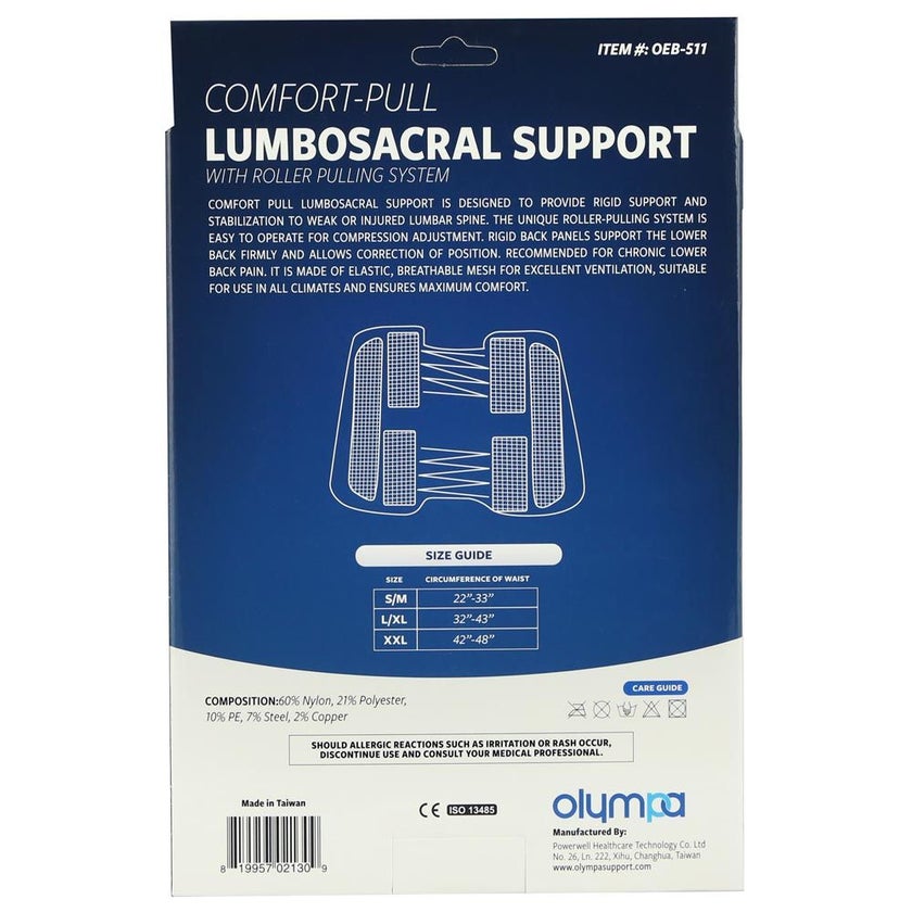 Olympa Comfort Pull Lumbo-Sacral Support Black Large/Extra Large OEB-511