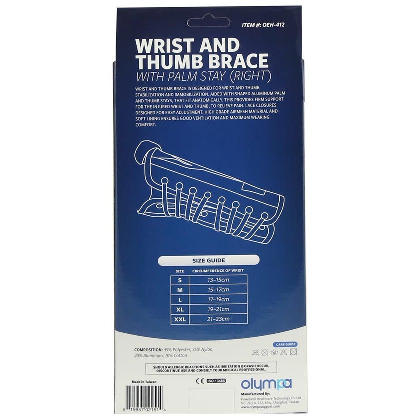 Olympa Wrist & Thumb Brace with Stay Right Grey-Black Large OEH-412