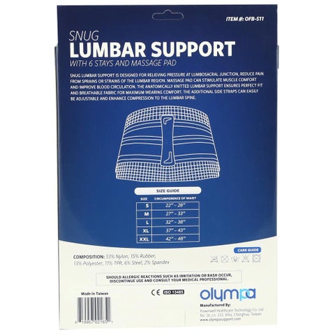 Olympa Snug Lumbar Support with 6 Stays and Massage Pad Cool Grey Small OFB-511