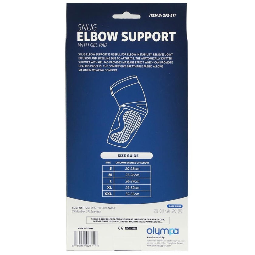 Olympa Snug Elbow Support with Gel Pad Medium Cool Grey OFS-211
