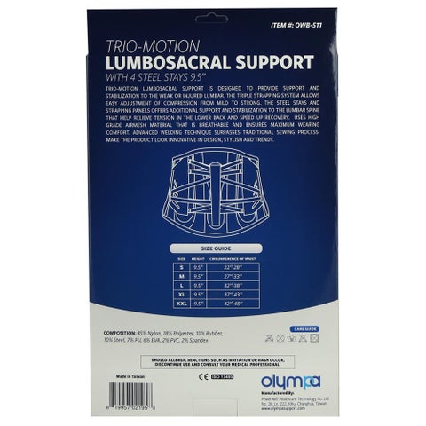 Olympa Trio Motion Lumbar Support with 4 steel stays 9.5 Medium OWB-511