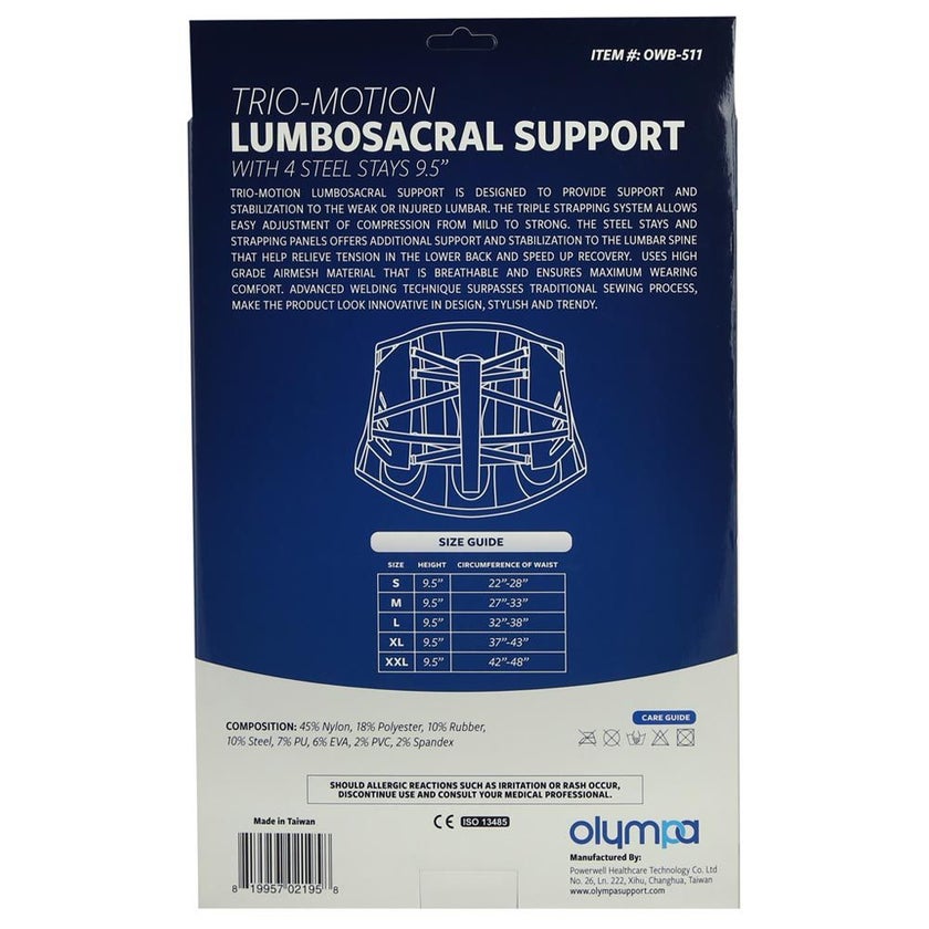 Olympa Trio Motion Lumbar Support with 4 steel stays 9.5 Medium OWB-511