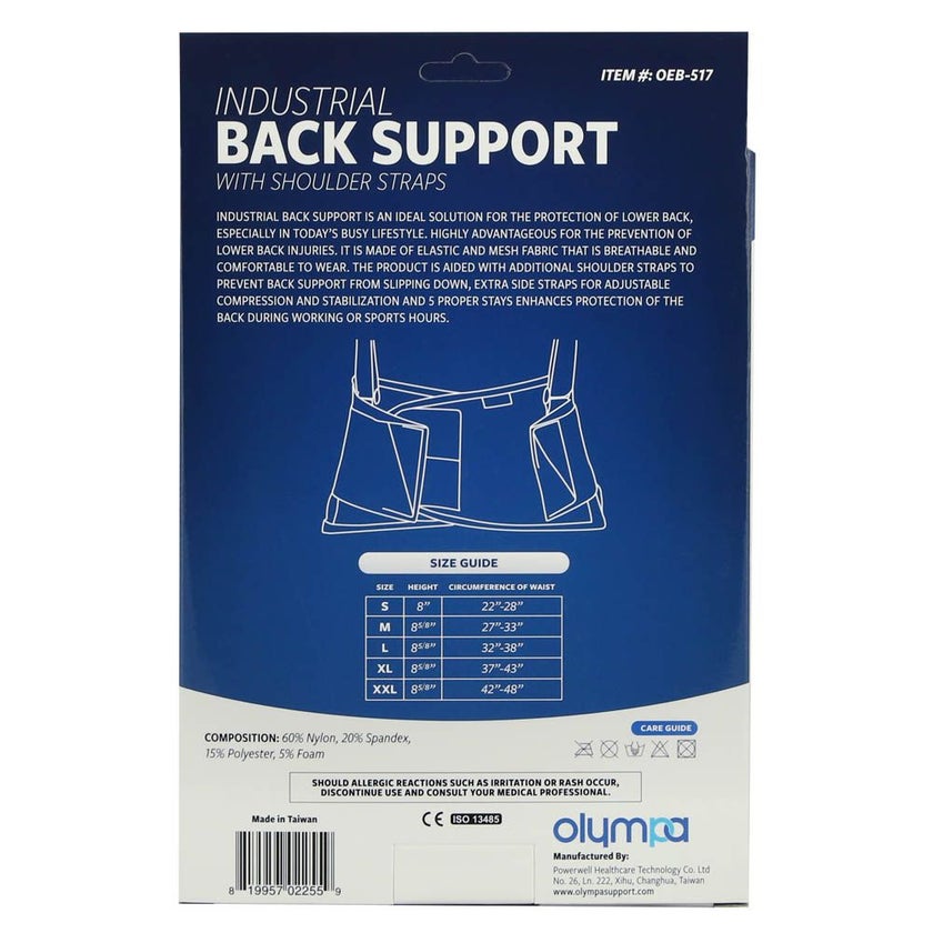 Olympa Industrial Back Support with Shoulder Straps Black Medium OEB517