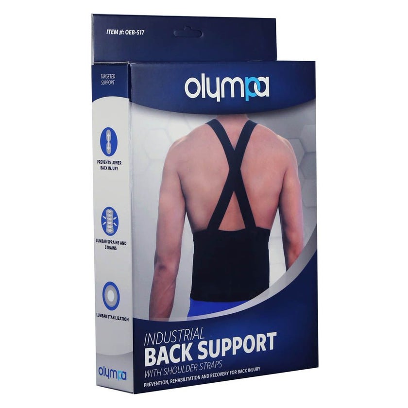 Olympa Industrial Back Support with Shoulder Straps Black Extra Extra Large OEB517