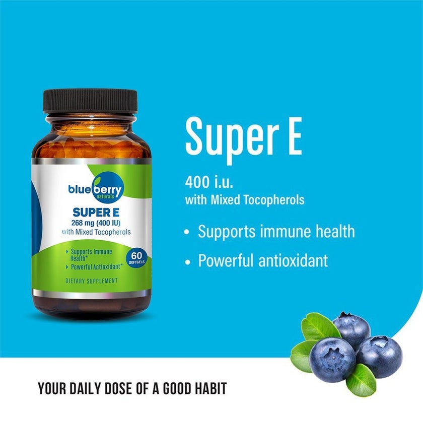 Blueberry Naturals Super E 400IU Softgels, Pack of 60's - B0210