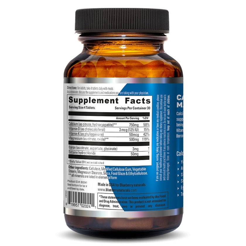 Blueberry Naturals Calcium Magnesium Citrate Tablets, Pack of 120's - B0241