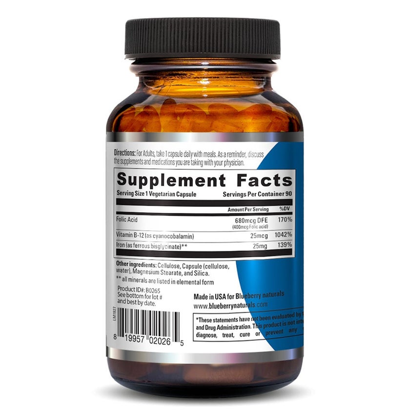 Blueberry Naturals Easy Iron 25mg Vegetarian Capsules, Pack of 90's - B0265