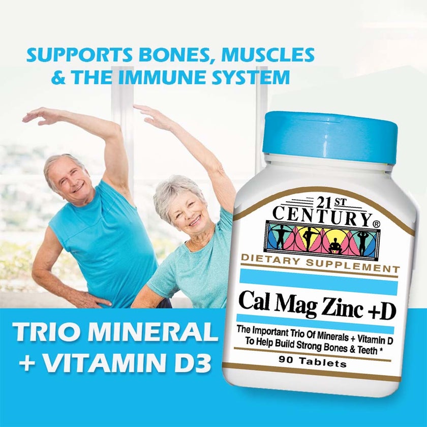 21st Century Calcium, Magnesium, Zinc & Vit D Tablets, Pack of 90's