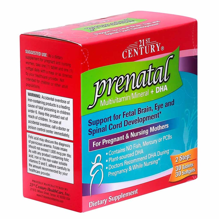 21st Century Prenatal Multivitamins/Mineral Tablets + Prenatal DHA Softgels, Dual Pack of 30's + 30's